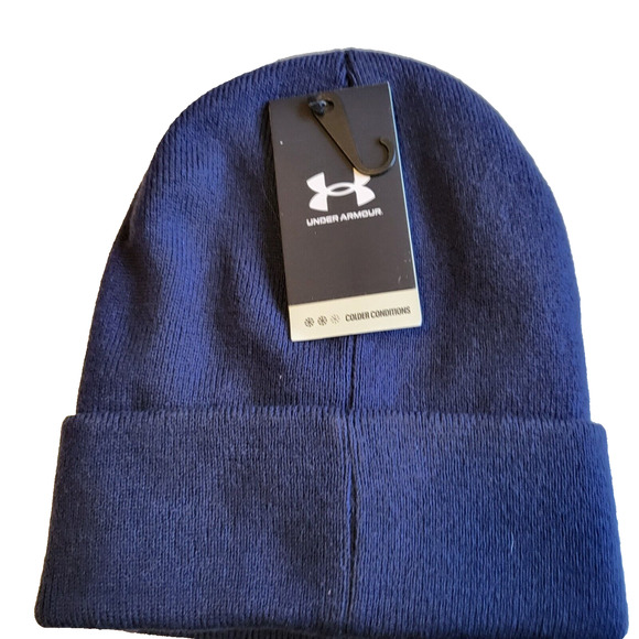NWT UNDER ARMOUR "UA Halftime" Mens Cuffed Knit Beanie Hat Retail at $22.00 BLUE - Picture 2 of 3